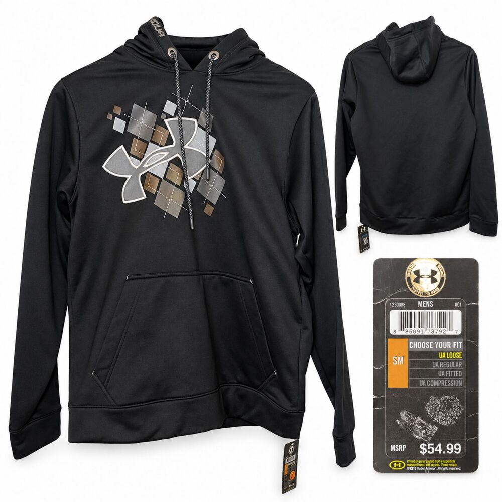 NWT Under Armour Coldgear Men’s Small Big Logo Fleece Hoodie Pullover Black New